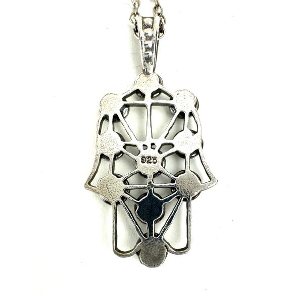 Hamsa Hand Rainbow Moonstone Sterling 925 Silver Amulet Long Dainty Chain - Picture 3 of 5